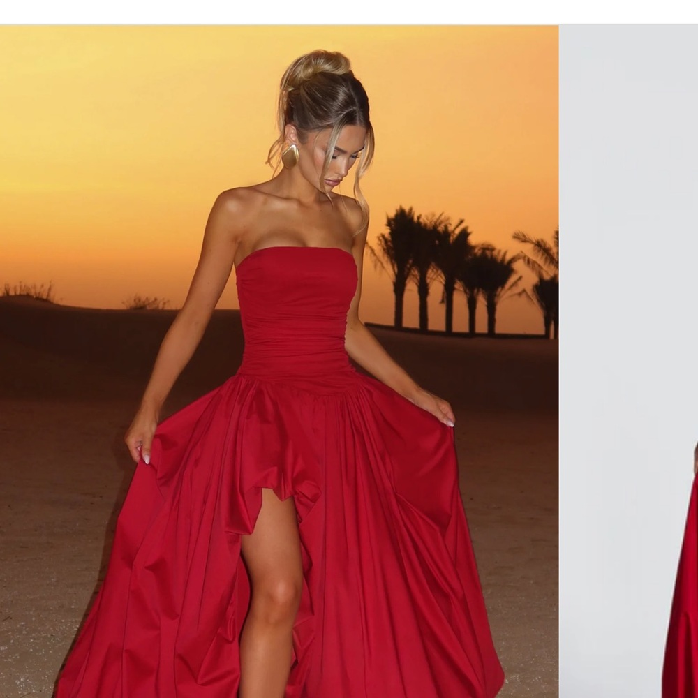 Elegant Strapless Red Evening Gown - Picture 3 of 6